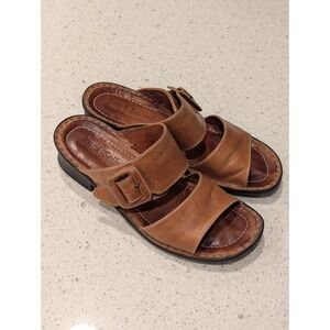 Josef Seibel Womens Two Strap Brown Leather Sandals Slip On Heel Size 38 EU 8 US